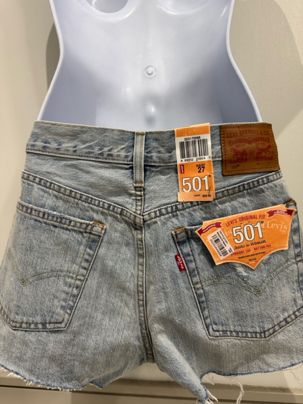 Levi's Faded Blue Distressed Denim Patch Shorts